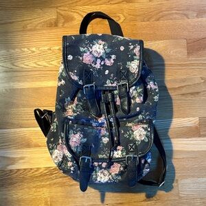 Floral Black Canvas Backpack